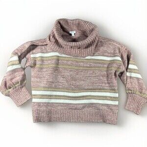 Nine West Metallic Stripe Cowl Neck Sweater XL Rose Pink Gold Balloon Sleeve